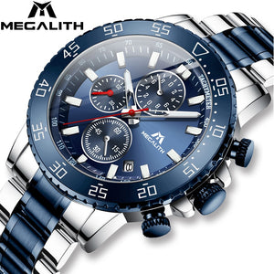 MEGALITH Watches Mens, Cronómetro, Stainless Steel Waterproof
